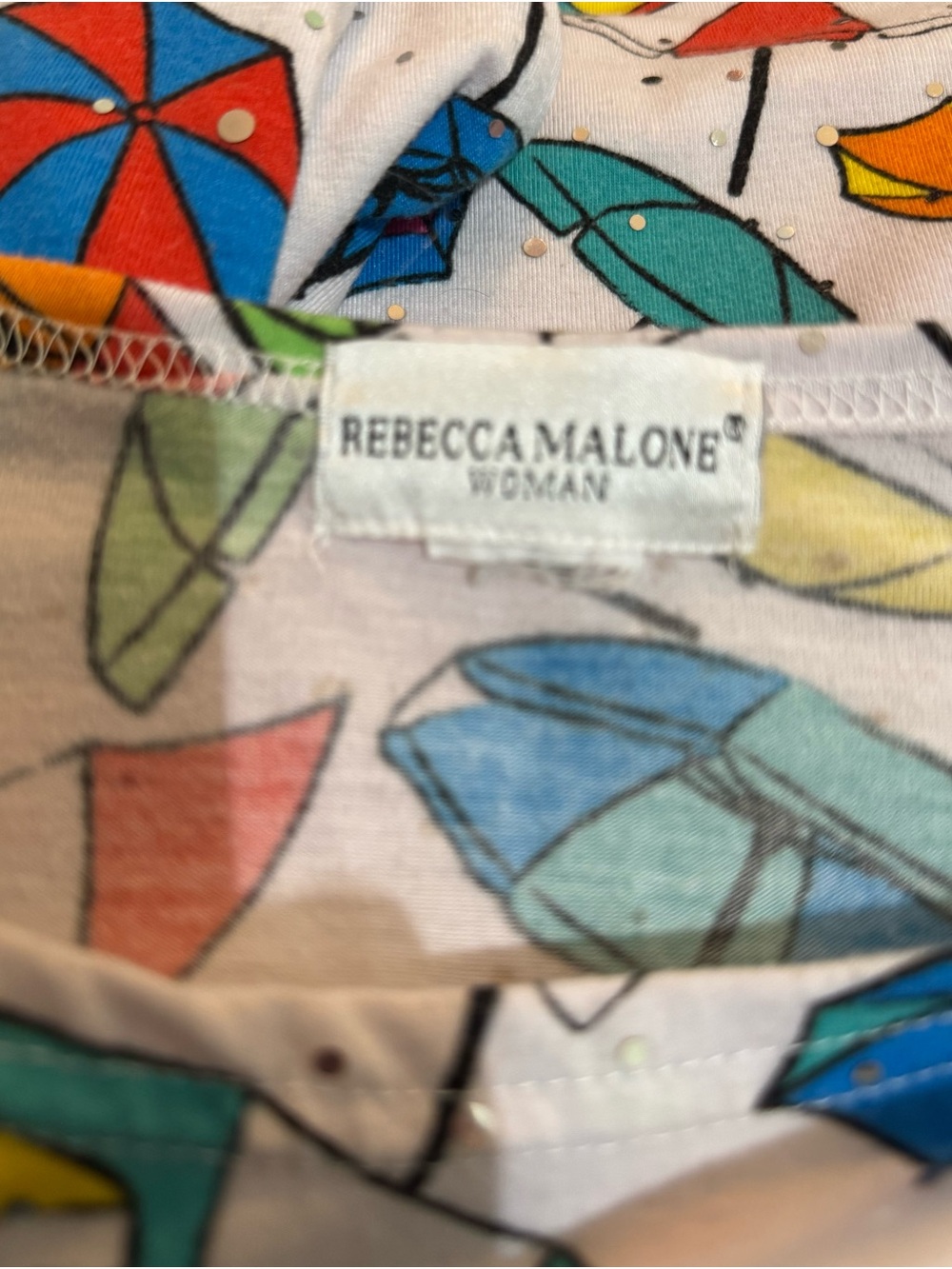 Rebecca Malone Sparkly White Tee with Multicolor Umbrella Print - Picture 3 of 6